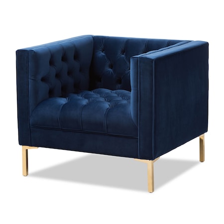 Baxton Studio Zanetta Navy Velvet Upholstered Gold Finished Lounge Chair 146-8325
